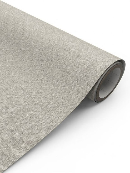 A continuous roll of Layed Oatmeal Linen Fabric Vinyl Wrap OLF462, displaying its highly realistic woven textile pattern and versatile, warm neutral beige tone.