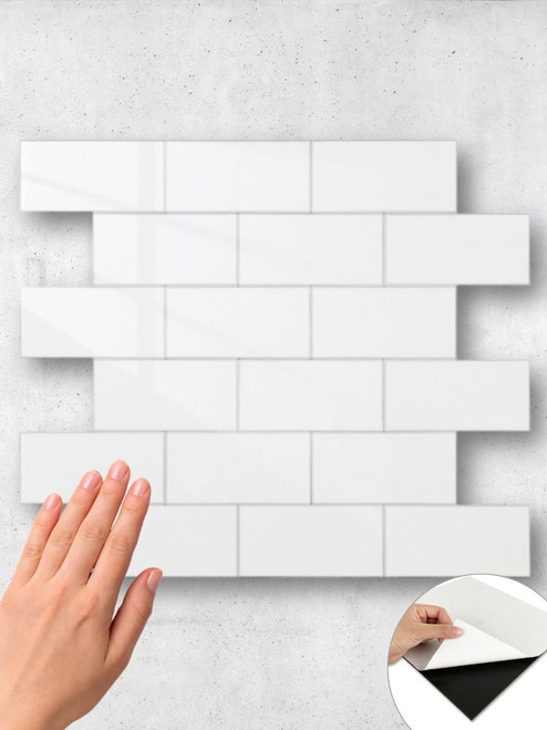 White Subway Peel & Stick Composite Wall Tiles (30cm x 30cm)