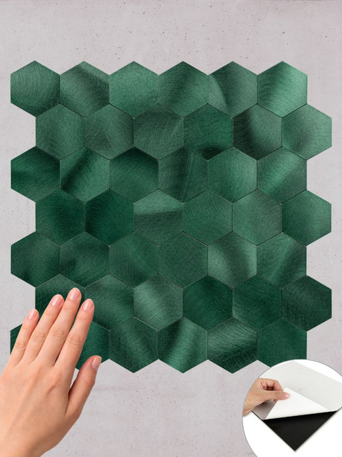 Deep Emerald Metal Hexagon - Peel & Stick Composite Wall Tiles 