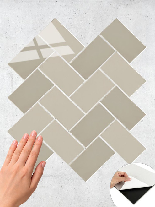 Layed Greige Herringbone Peel & Stick Composite Wall Tiles (GHT57)