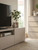 Modern Ikea TV unit featuring cabinets finished with Premium Painted Wood Toasted Almond Vinyl Wrap PPWTA27, highlighting its warm beige tone and subtle wood grain texture.