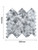 Dimension guide showing a single sheet of Layed aluminium metal herringbone peel and stick wall tile measuring 320 by 283 millimeters.