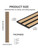 Product dimension guide for Layed natural ash slat wall panels detailing a seamless 250-centimeter length, 10.2-centimeter width, and 6-millimeter thickness.