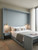Bed Headboard wrapped in Layed Painted Wood Duck Egg Blue Vinyl Film.