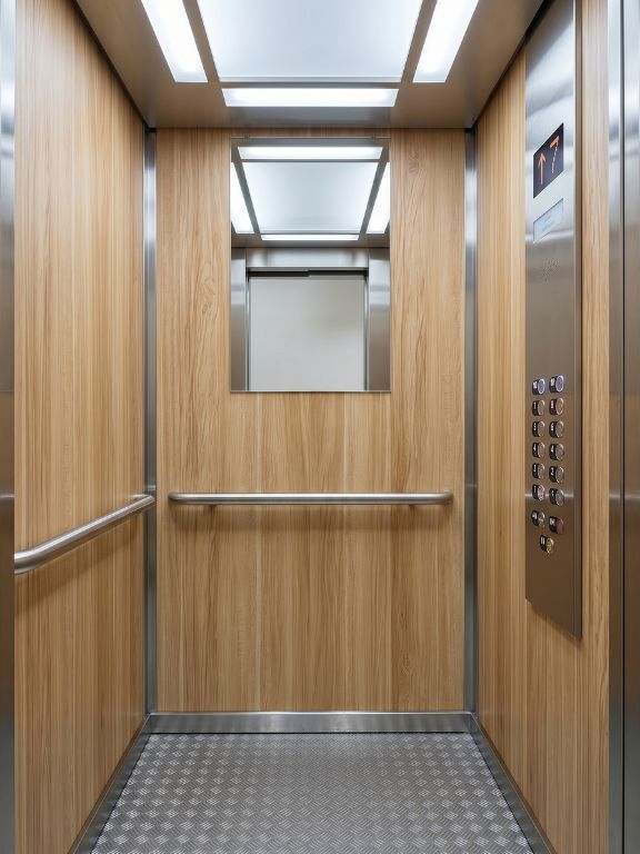 Refurbishment of interior wall of an elevator using Light Wood Effect Vinyl Wrap.