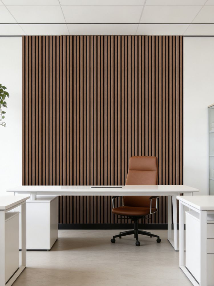 Peel & Stick Slatted Panels on the wall of an office