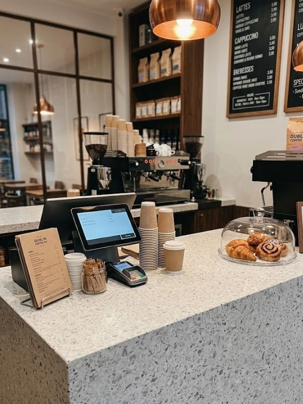 White Terrazzo Vinyl Wrap on a Retail checkout desk