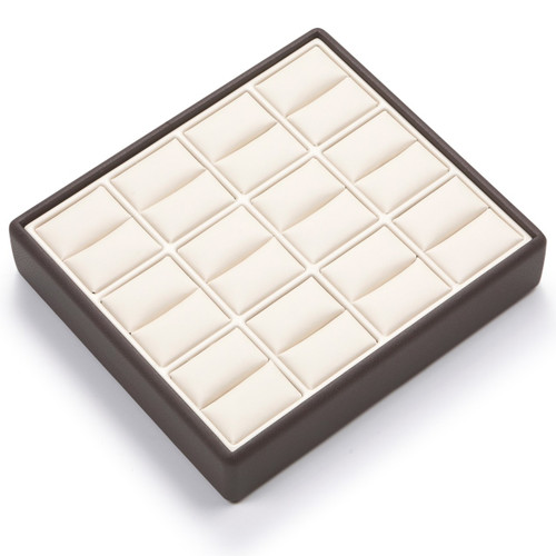 8" x 7" Chocolate/Beige  12 Slot Ring Tray