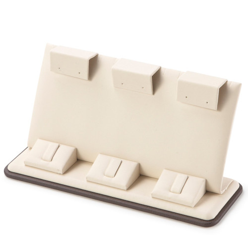 7-1/2" x 2-1/2" Chocolate/Beige 3 Pairs Earring/Ring Stand