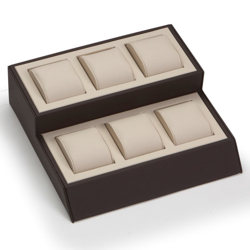 9-3/4" x 9-1/2" Chocolate/Beige 6 Watch Display