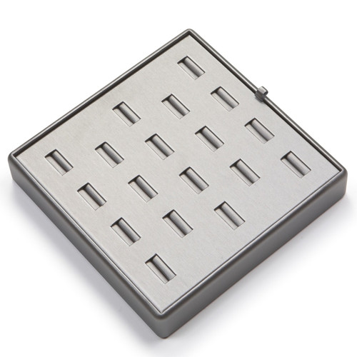 9" x 9" Silver/Gray 18 Slot Ring Tray