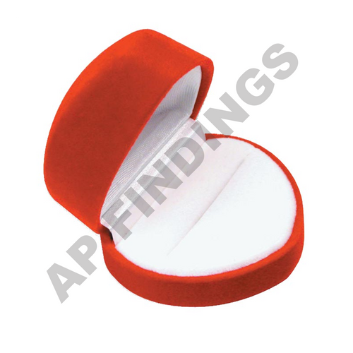 Red Flocked Velour Ring Box (Heart)