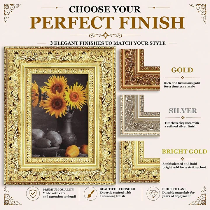 Ornate Gold Picture Frame 24x36 -Wall Picture Frame, Vintage Ornate Antique Style, Popular Picture Frame Sizes, Gold & Silver, 3348