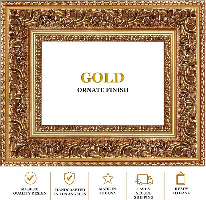 Ornate Gold Picture Frame 48x96 -Wall Picture Frame, Vintage Ornate Antique Style, Popular Picture Frame Sizes, Gold & Silver, 3348