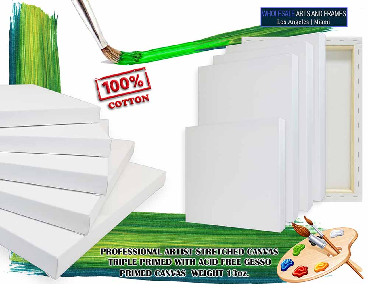 40x60 2-1/2 inch stretched canvas white cotton artist canvas stack angled view