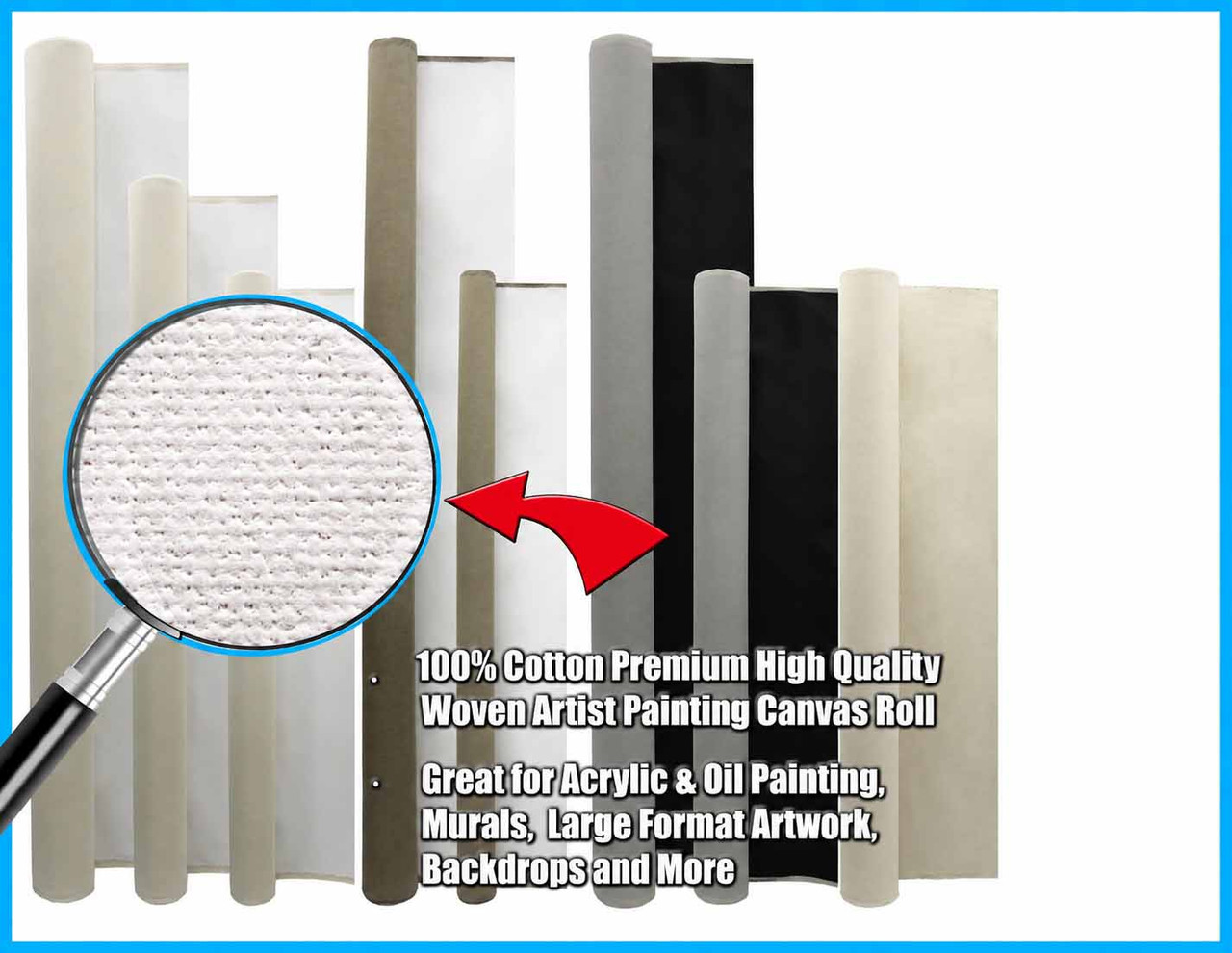 60" Canvas Rolls for Painting Large Blank Canvas Fabric by the Yard 6|25|50|100 Yd 13oz Extra Fine Artist Canvas Roll-Cotton Duck, Unstretched Cloth, Quality Fabric for Painters, SDK Murals, Backdrops