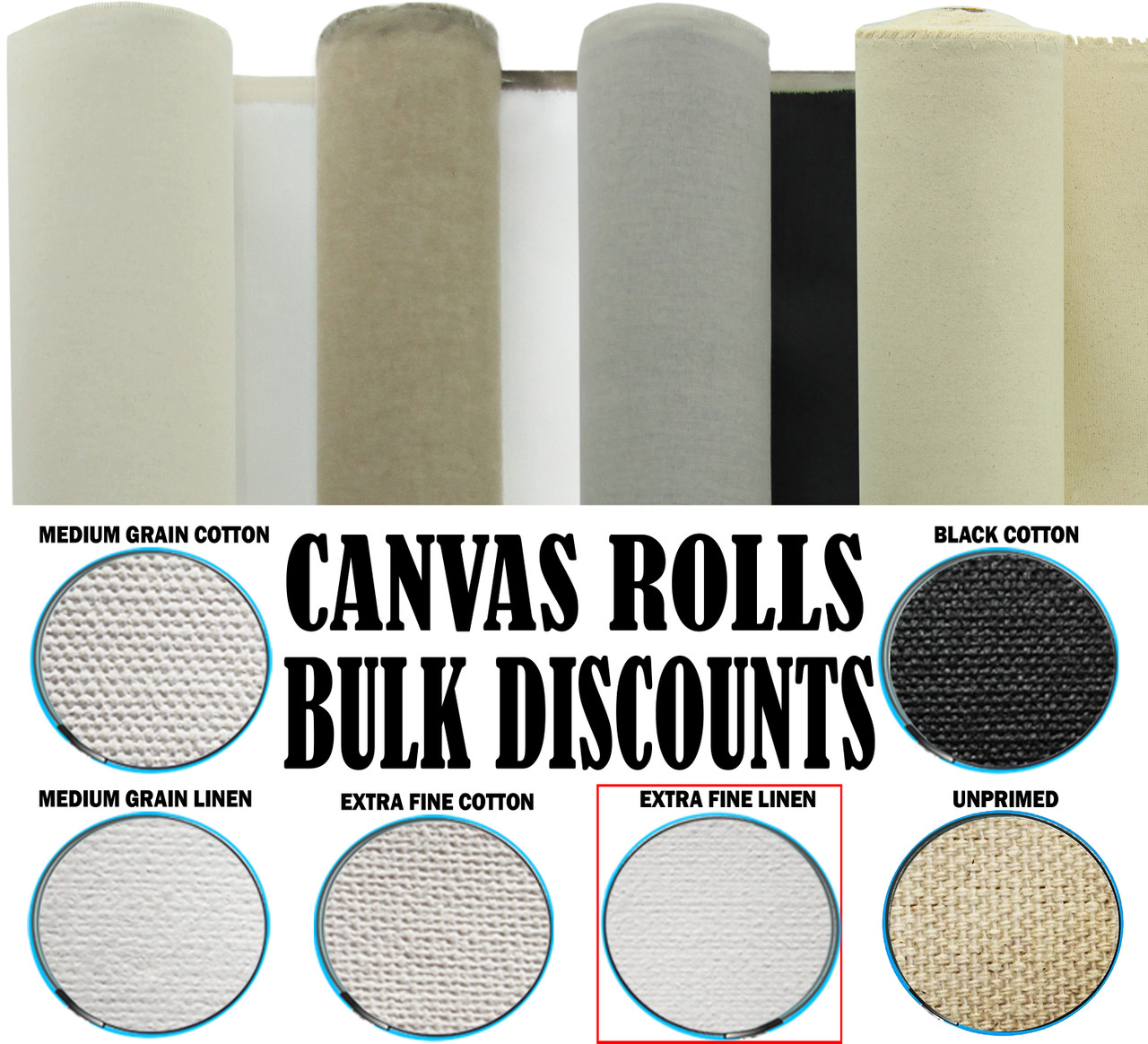 62" wide Extra Fine Texture Quadruple \ Universal Primed 100% Linen Canvas -14 oz