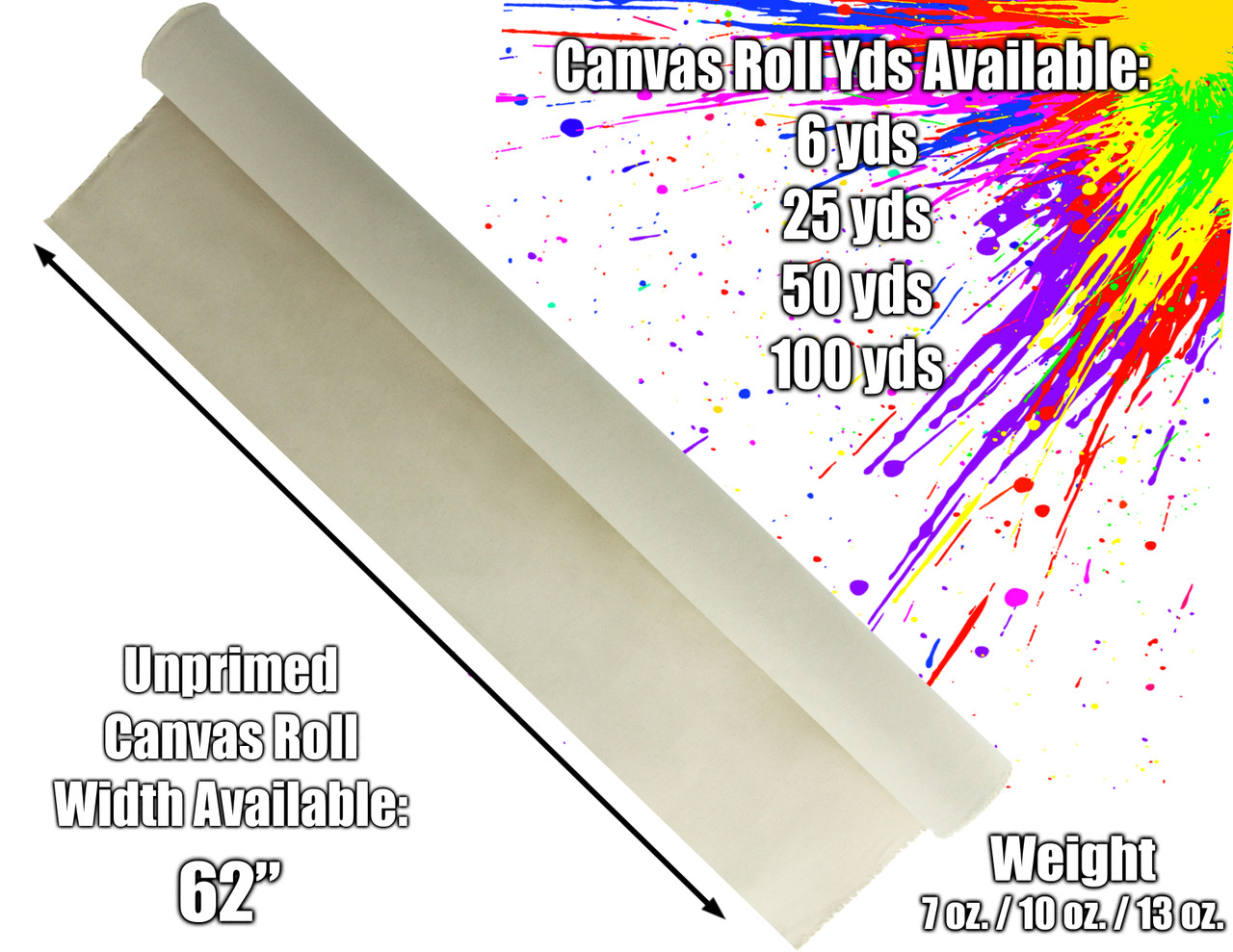63" Canvas Rolls for Painting Large Blank Canvas Fabric by the Yard 6|25|50|100 Yd 13oz Unprimed Artist Canvas Roll-Cotton Duck, Unstretched Cloth, Quality Fabric for Painters, SDK Murals, Backdrops