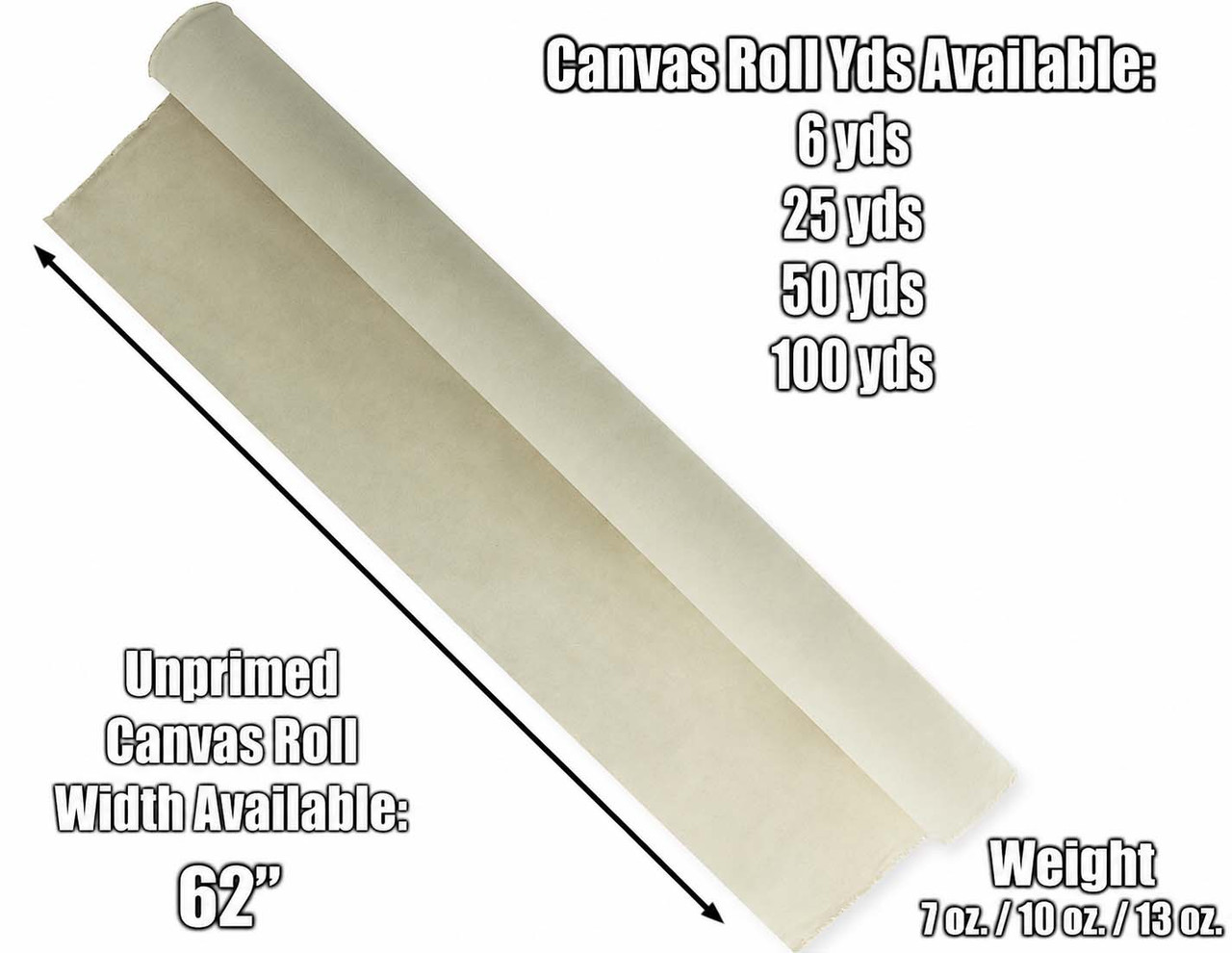 63" Canvas Rolls for Painting Large Blank Canvas Fabric by the Yard 6|25|50|100 Yd 13oz Unprimed Artist Canvas Roll-Cotton Duck, Unstretched Cloth, Quality Fabric for Painters, SDK Murals, Backdrops