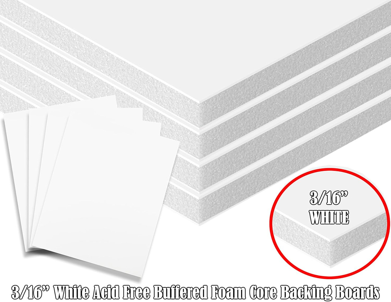 Acid Free Buffered Foam Core White 3/16" Backing Board  Custom Size