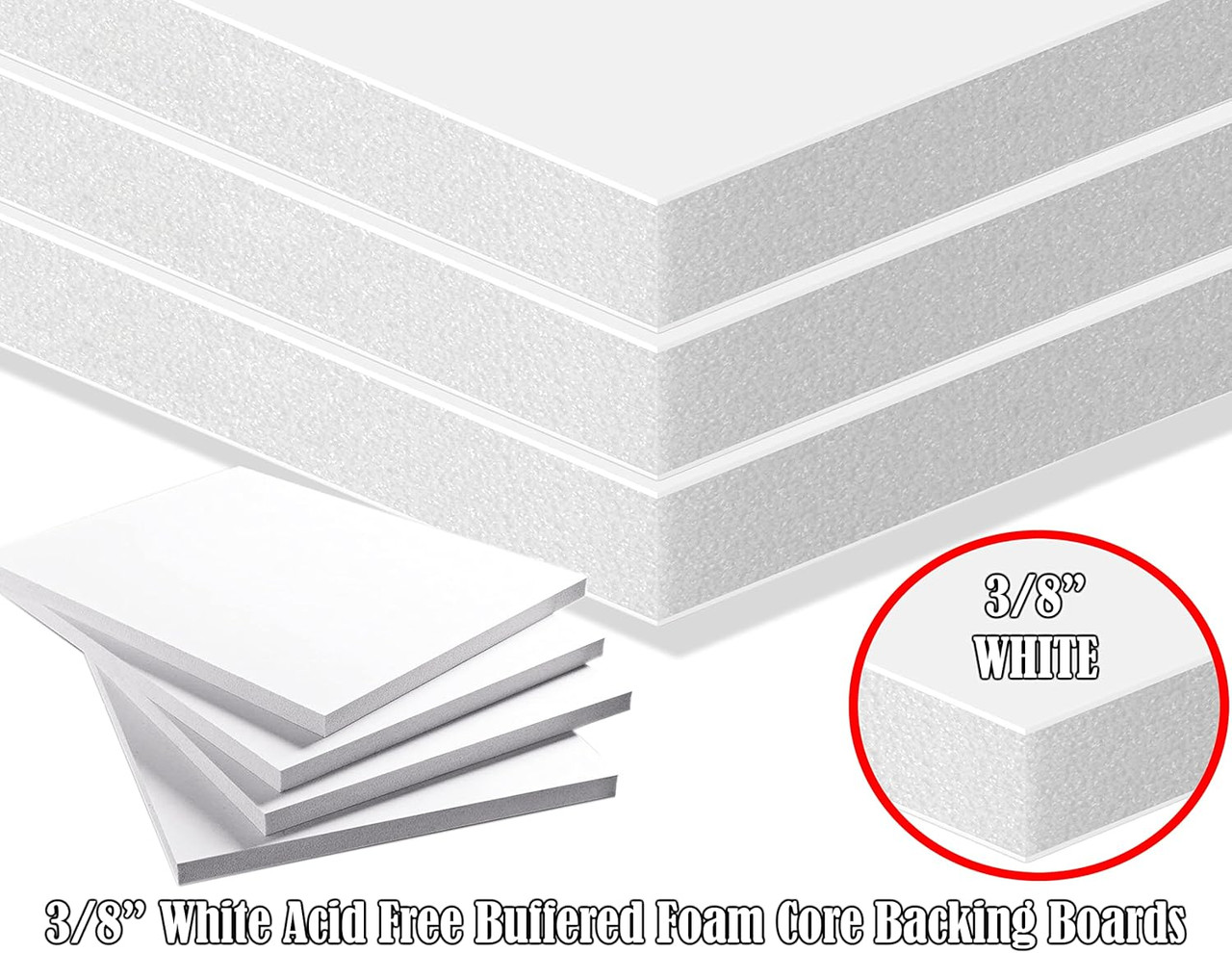 3/8"  White Acid Free Buffered Foam Core Boards  Custom Size