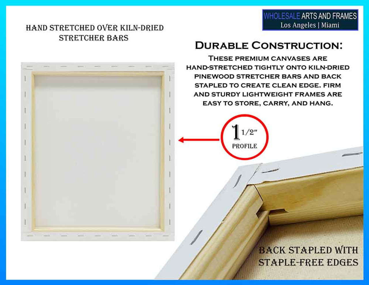 10x20 Blank artist stretched canvas 1-1/2 inch white cotton primed for painting