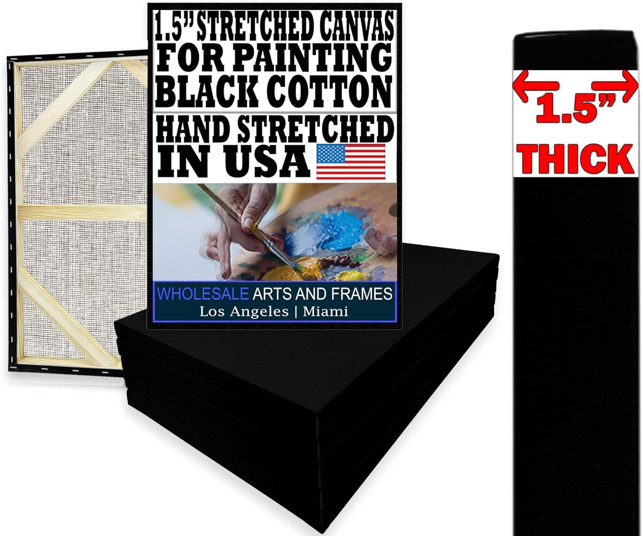 1-1/2 inch black stretched cotton canvas 72x72 single piece image 1
