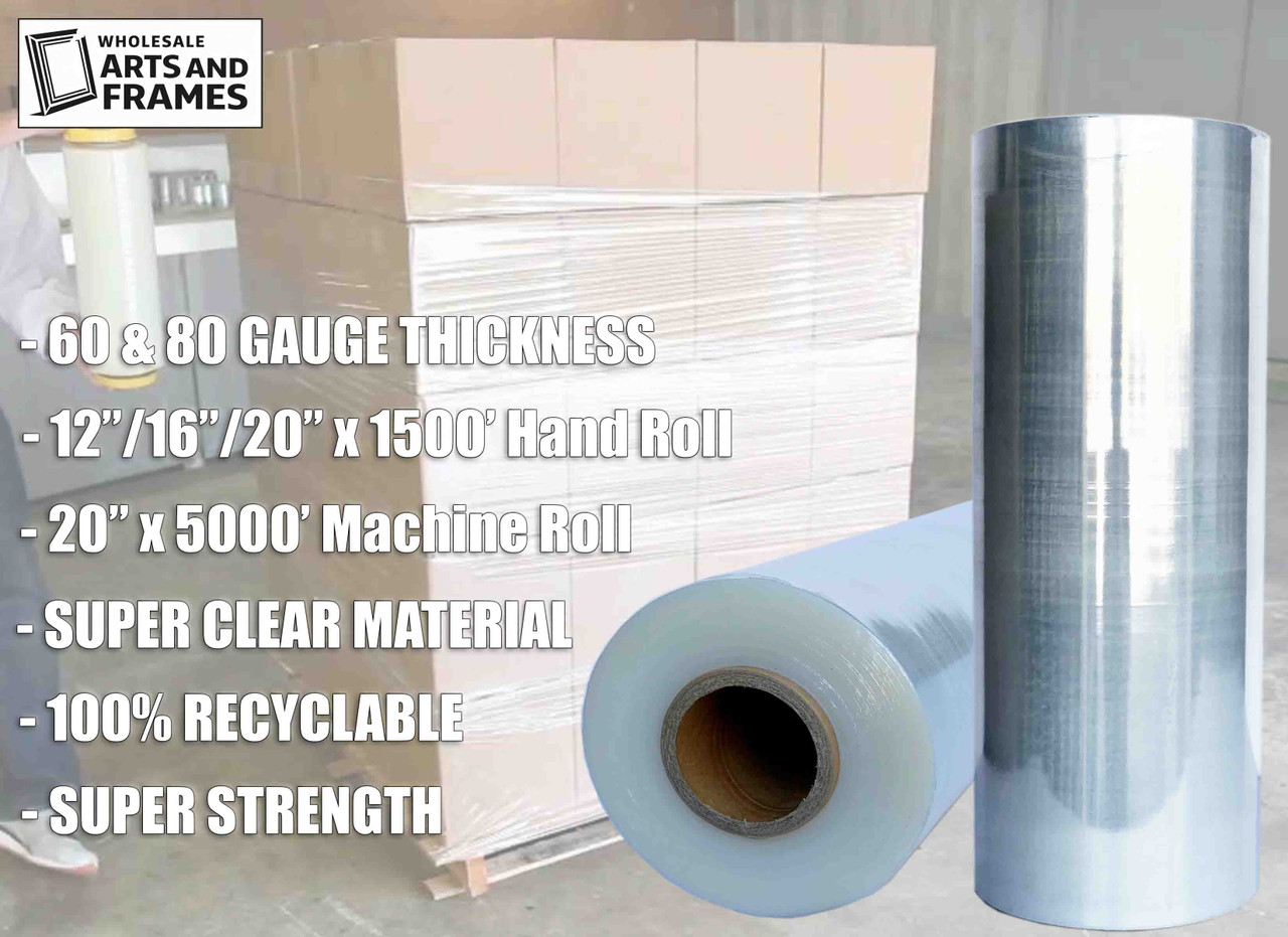 16" x 1500' 60 Gauge Cast Stretch Film Rolls - Industrial Stretch Wrap - Case of 6