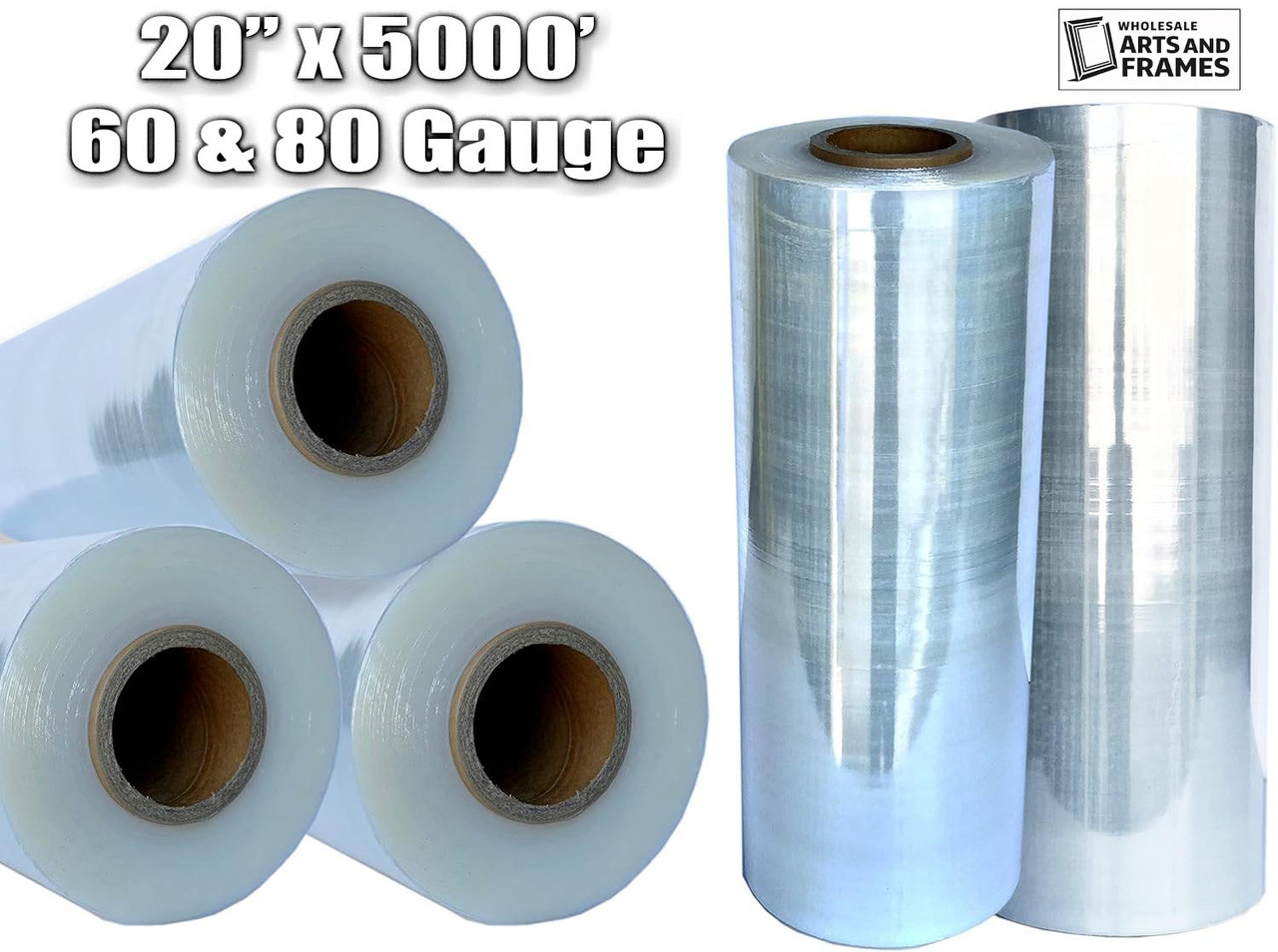 20" x 5000' 80 Gauge Machine Stretch Film Rolls - Industrial Stretch Wrap for Pallets