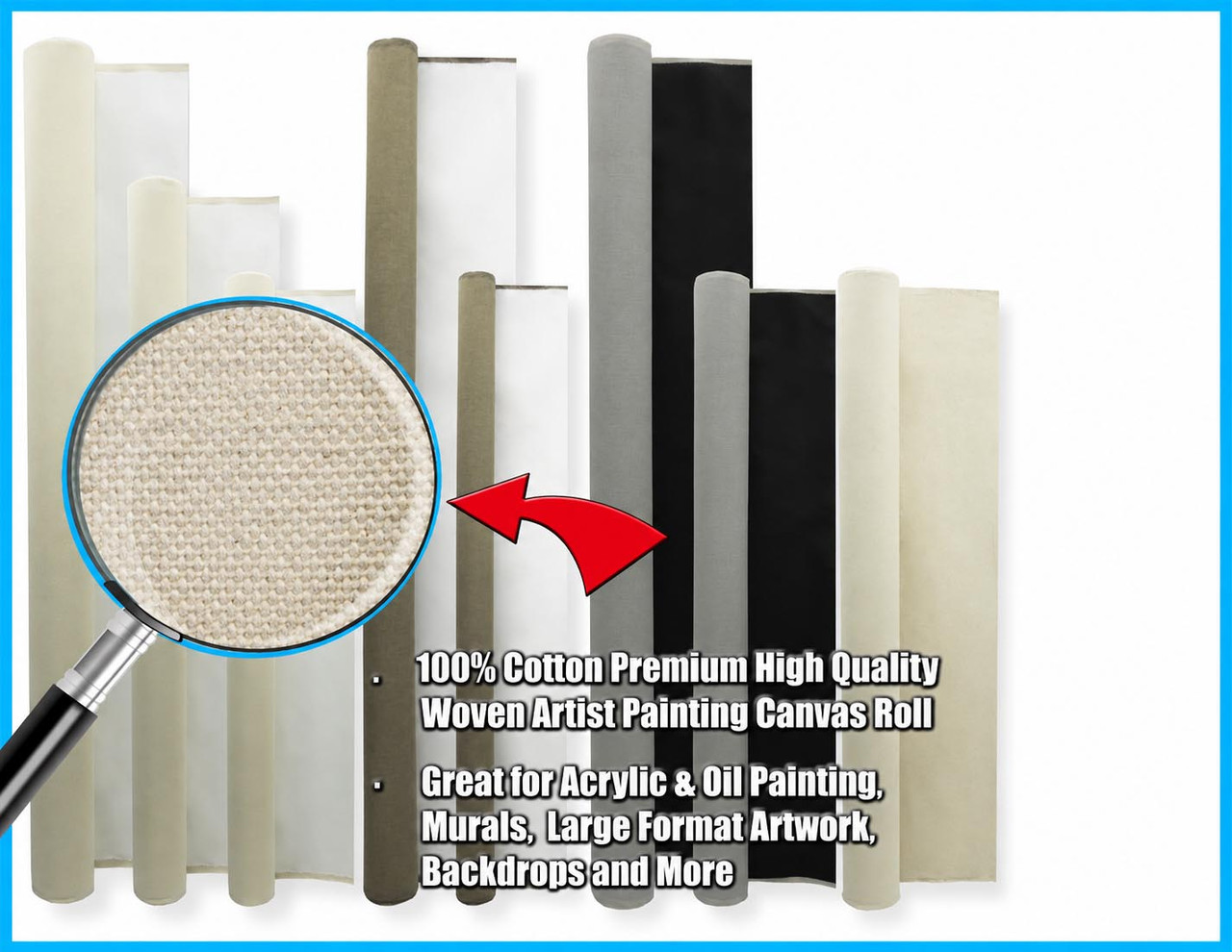 63" Canvas Rolls for Painting Large Blank Canvas Fabric by the Yard 6|25|50|100 Yd 10oz Unprimed Artist Canvas Roll-Cotton Duck, Unstretched Cloth, Quality Fabric for Painters, SDK Murals, Backdrops
