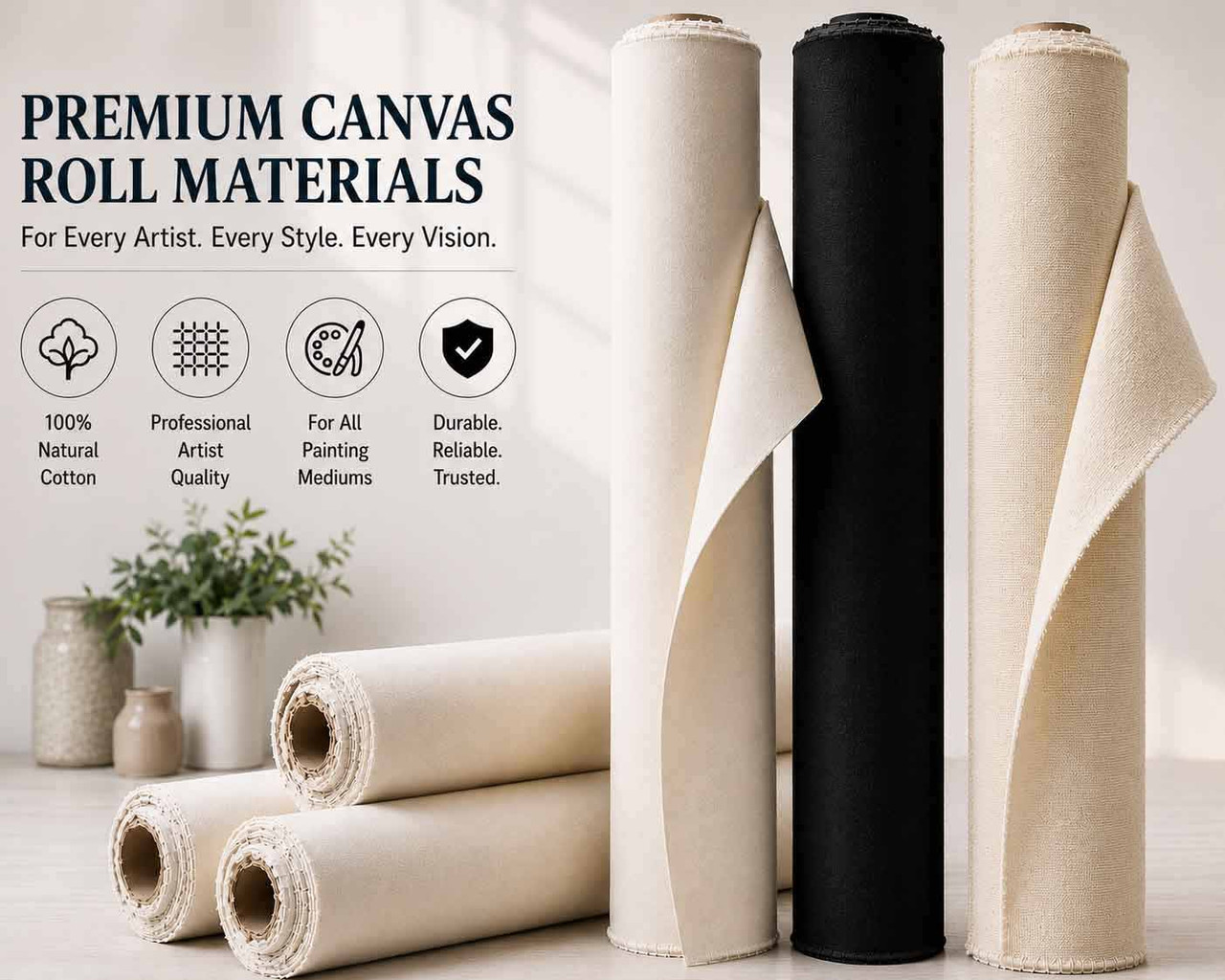 84" Canvas Rolls for Painting Large Blank Canvas Fabric by the Yard 6|25|50|100 Yd 13oz Primed Artist Canvas Roll-Cotton Duck, Unstretched Cloth, Quality Fabric for Painters, SDK Murals, Backdrops