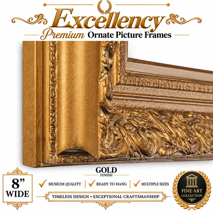 48x72 Ornate Picture Frame - 8-Inch Excellency European Royal Vintage Antique Style Frame