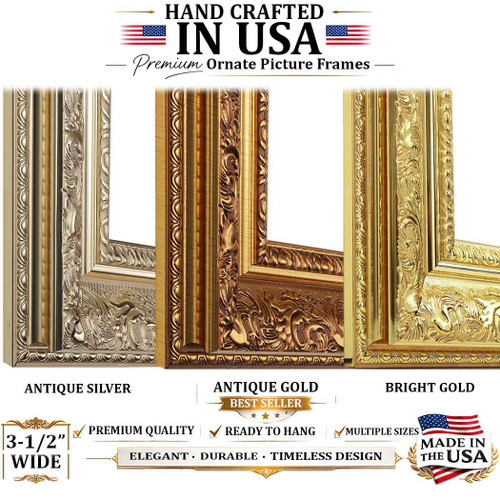 Picture Frames, Poster Frames & Canvas Frames -12x36 Wall Picture Frame, Vintage Ornate Antique Style, Popular Picture Frame Sizes, Gold & Silver, 3348