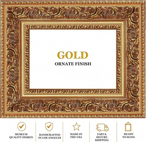 Ornate Gold Picture Frame 24x30 -Wall Picture Frame, Vintage Ornate Antique Style, Popular Picture Frame Sizes, Gold & Silver, 3348