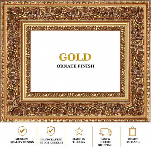 Ornate Gold Picture Frame 14x20 -Wall Picture Frame, Vintage Ornate Antique Style, Popular Picture Frame Sizes, Gold & Silver, 3348