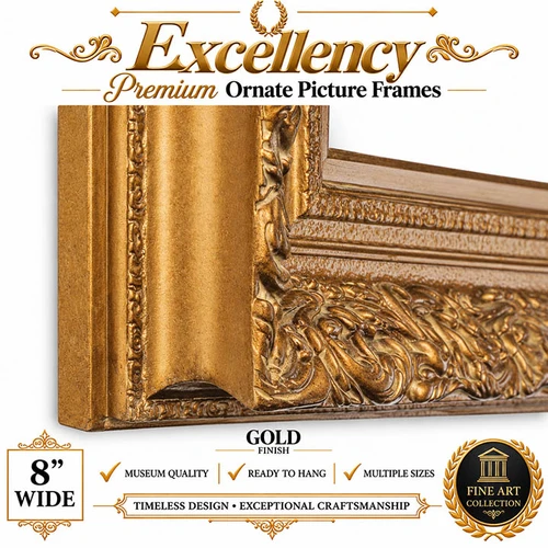 11x14 Ornate Picture Frame - 8-Inch Excellency European Royal Vintage Antique Style Frame