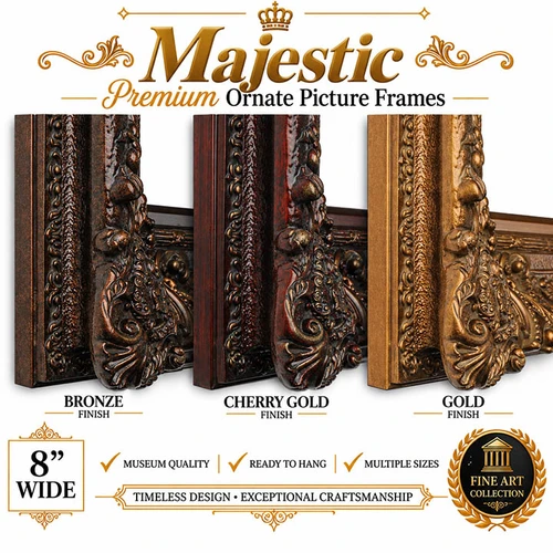 11x14 Ornate Picture Frame - 8-Inch Majestic European Royal Vintage Antique Style Frame