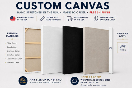 Custom Canvas – Custom Size Stretched Canvas for Painting | White, Black, Unprimed, Extra Fine Cotton & Linen Canvas |0.75|1.5|2.5 Deep