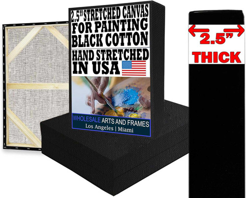 2-1/2 inch black stretched cotton canvas 12x12 box of 5 image 1