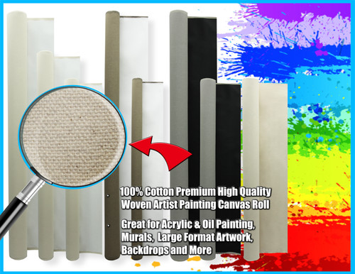 63" Canvas Rolls for Painting Large Blank Canvas Fabric by the Yard 6|25|50|100 Yd 10oz Unprimed Artist Canvas Roll-Cotton Duck, Unstretched Cloth, Quality Fabric for Painters, SDK Murals, Backdrops