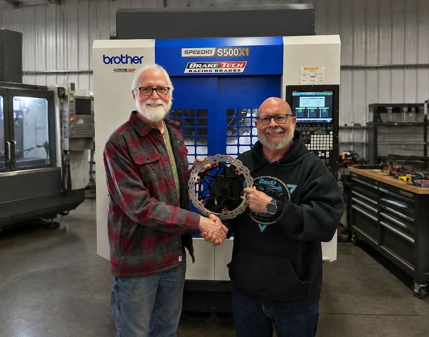 BrakeTech founder Jeff Gehrs (left) with new owner Brock Davidson at the Reidsville, North Carolina facility.