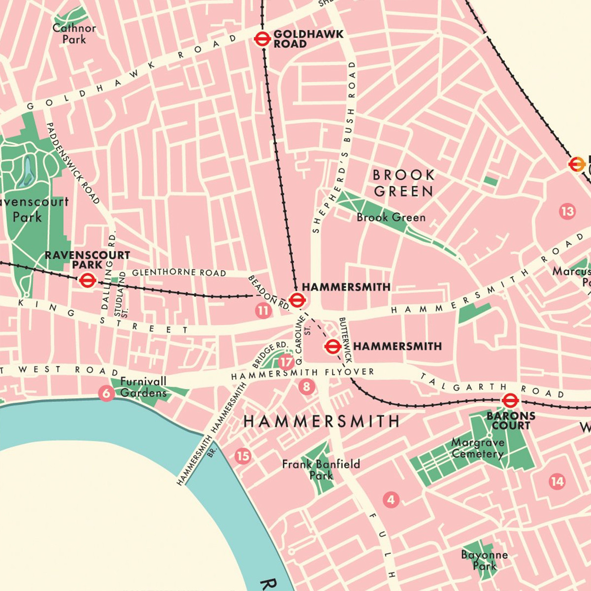 Hammersmith And Fulham Map London Borough Art Print By Mike Hall At RETRO MAP 06 Mike Hall Ock 