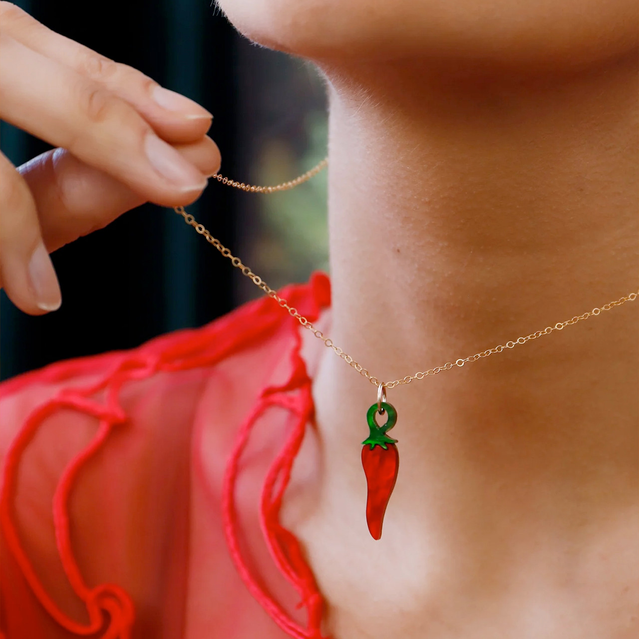 RED CHILLI PEPPER-SHAPED NECKLACE - CHILLE 2.0 GOLD