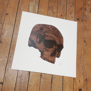 Bronze Skull screen print lifestyle by Fiftyseven Design at Of Cabbages and Kings. 