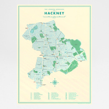 Hackney Retro Map Print by Mike Hall at Of Cabbages and Kings. 