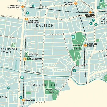 Hackney Retro Map Print detail 05 by Mike Hall at Of Cabbages and Kings. 