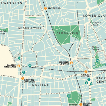 Hackney Retro Map Print detail 08 by Mike Hall at Of Cabbages and Kings. 