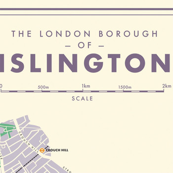 Islington Retro Map art print detail one by Mike Hall at Of Cabbages and Kings. 