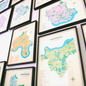 Lambeth Retro Map Print with Nielsen Frame by Mike Hall at Of Cabbages and Kings. 