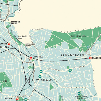 Lewisham Retro Map Print detail five by Mike Hall at Of Cabbages and Kings. 